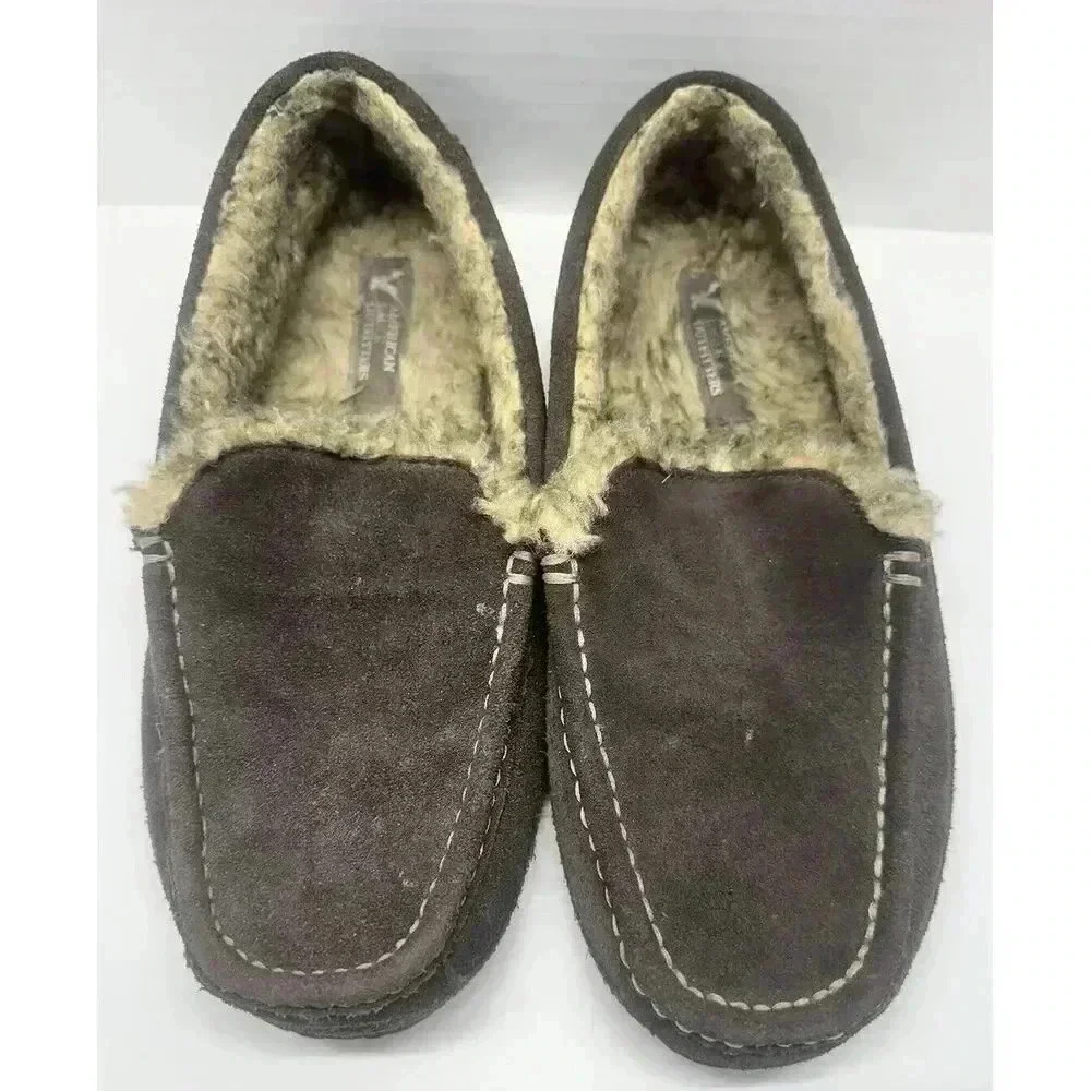 American Eagle Brown Suede Leather‎ Slip on Moc Hard Bottom Slipper Men's 8